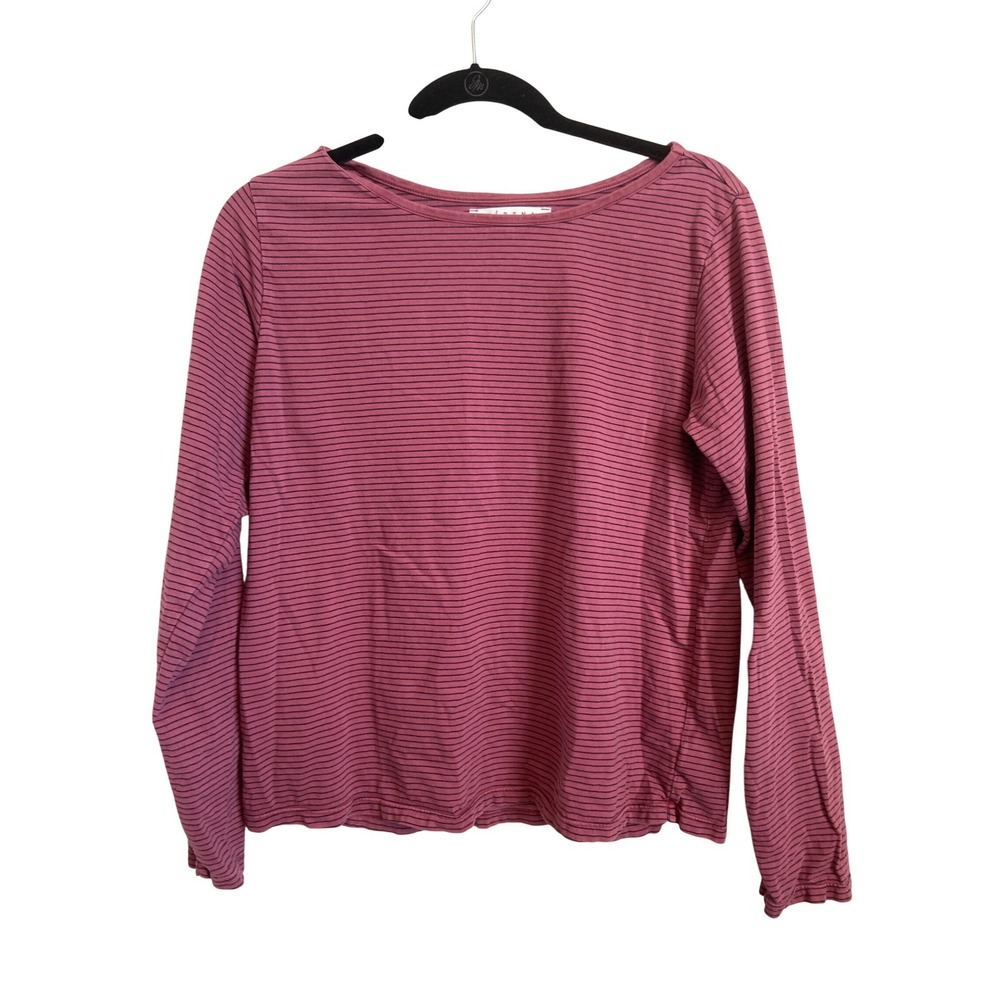 Xirena Womens Raspberry Pink‎ Blue Striped Cotton Boat Neck Long Sleeve Tee M